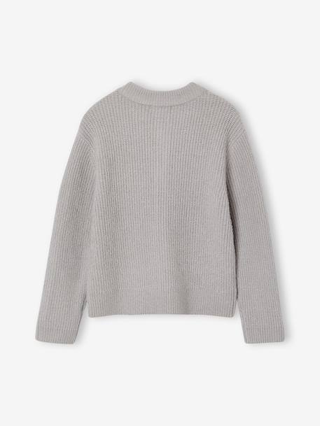 Girl's fine knit fluffy cardigan coral+marl grey+peony pink 