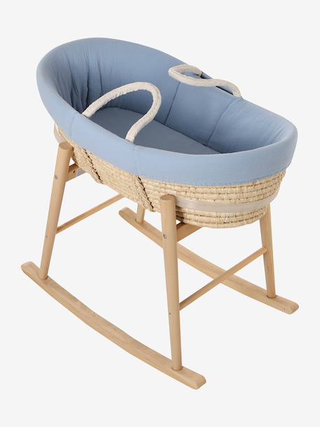 Carrycot Liner in Cotton Gauze grey blue+printed beige+white 