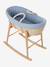 Carrycot Liner in Cotton Gauze grey blue+printed beige+white 