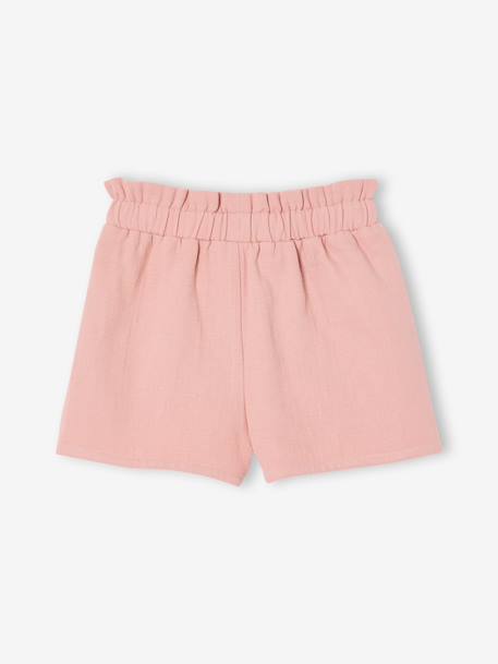 Girl's paperbag shorts in twill rosy 