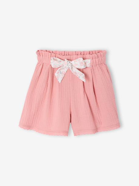 Cotton gauze shorts for girls blush+light blue 
