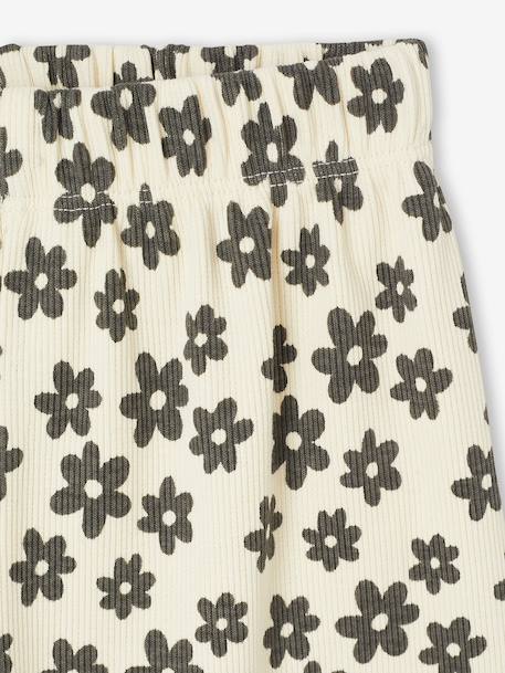 Girls' ribbed knit leggings beige+ecru+printed white 
