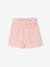 Frilly girls' shorts in cotton gauze pale pink+sage green 
