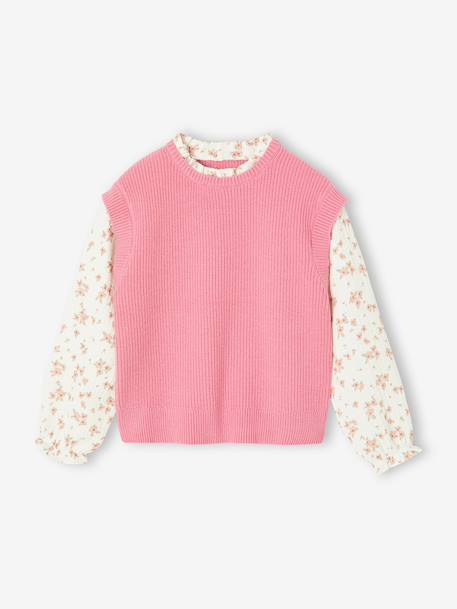 Girl's 2-in-1 jumper with sleeves grey blue+rose 