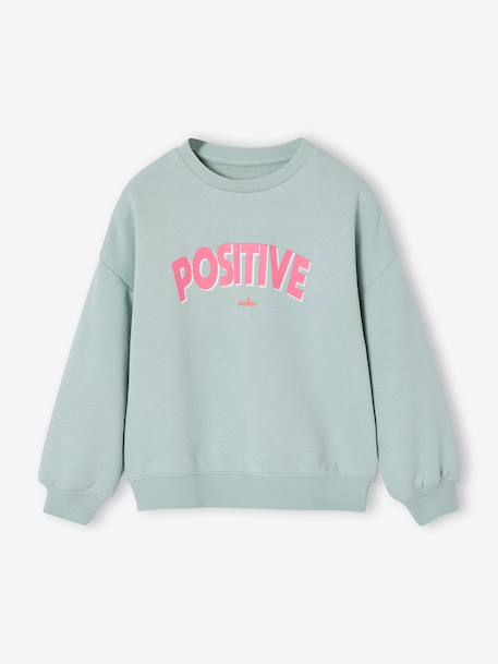 Girl's sweatshirt with positive message aqua green+pale pink 