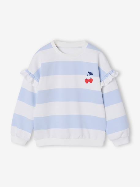 Sailor-type Sweatshirt with Ruffles on the Sleeves, for Girls navy blue+old rose+pale blue+peony pink+red 