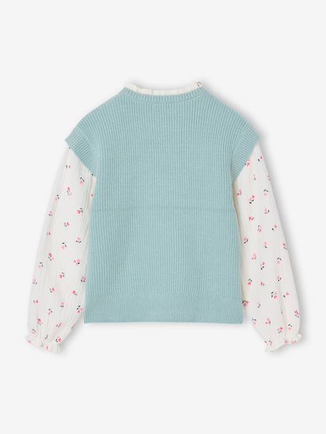 Girl's 2-in-1 jumper with sleeves grey blue+rose 