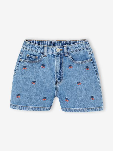 Embroidered girl's short medium blue+rose+sage green 