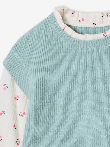 Girl's 2-in-1 jumper with sleeves grey blue+rose 