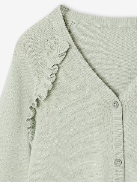 Cardigan with Ruffles for Girls ecru+golden beige+green 
