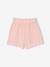 Frilly girls' shorts in cotton gauze pale pink+sage green 
