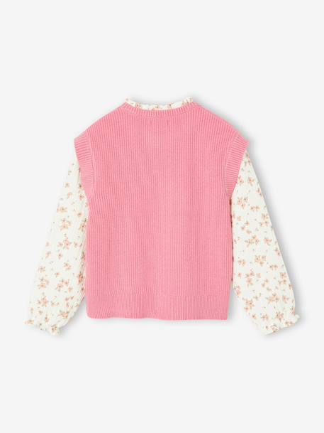 Girl's 2-in-1 jumper with sleeves grey blue+rose 