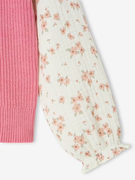 Girl's 2-in-1 jumper with sleeves grey blue+rose 