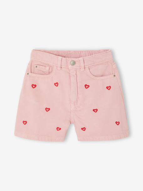 Embroidered girl's short medium blue+rose+sage green 