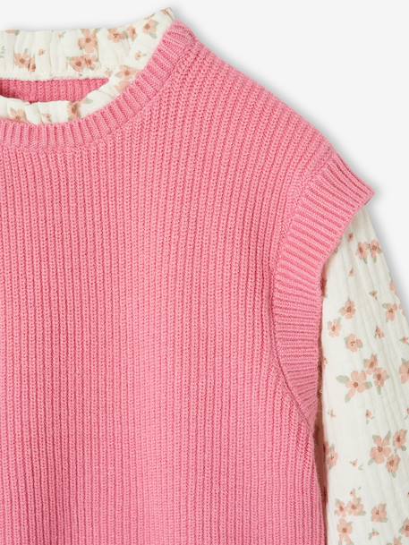 Girl's 2-in-1 jumper with sleeves grey blue+rose 