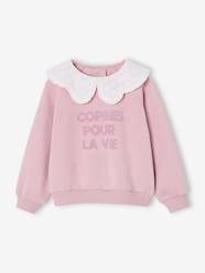 Girls-Girl's sweatshirt with English embroidery collar and flocked velvet message 