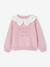 Girl's sweatshirt with English embroidery collar and flocked velvet message ecru+marl grey+mauve+pale pink+red 