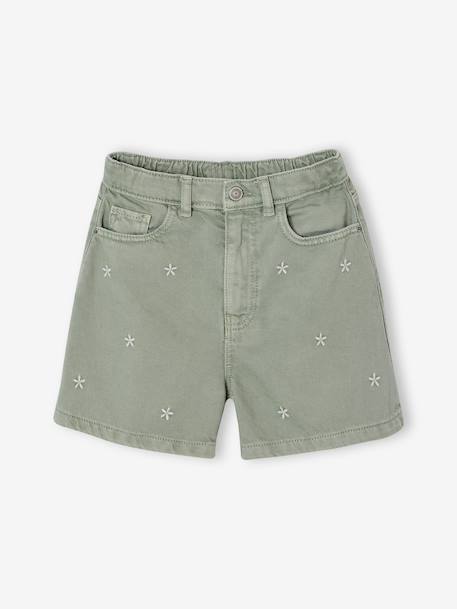 Embroidered girl's short medium blue+rose+sage green 