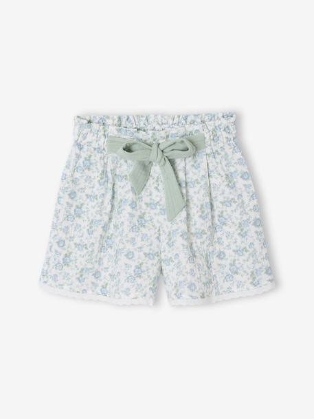 Cotton gauze shorts for girls blush+light blue 