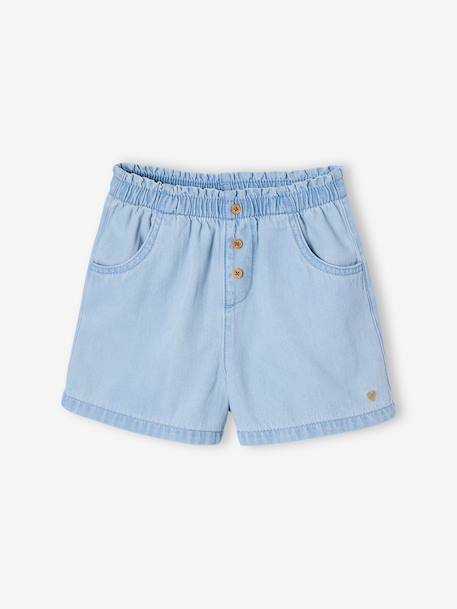 Easy-to-Put-On Light Denim Shorts, for Girls bleached denim+stone 