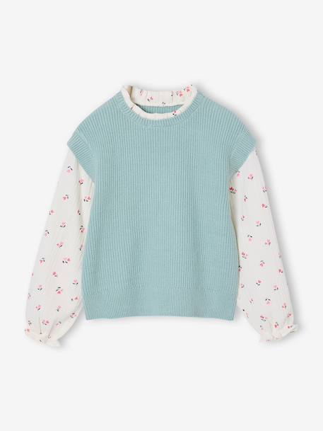 Girl's 2-in-1 jumper with sleeves grey blue+rose 