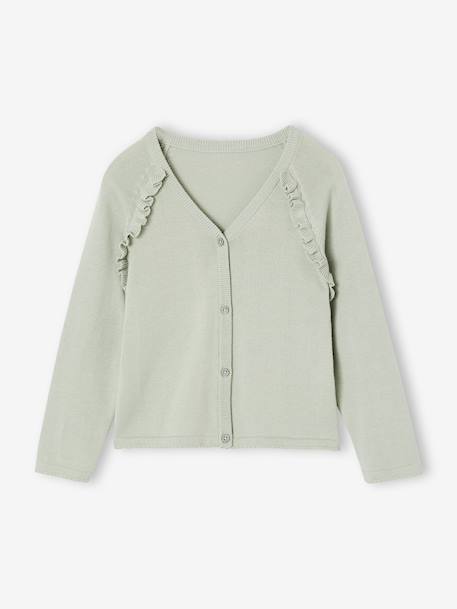 Cardigan with Ruffles for Girls ecru+golden beige+green 