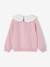 Girl's sweatshirt with English embroidery collar and flocked velvet message ecru+marl grey+mauve+pale pink+red 