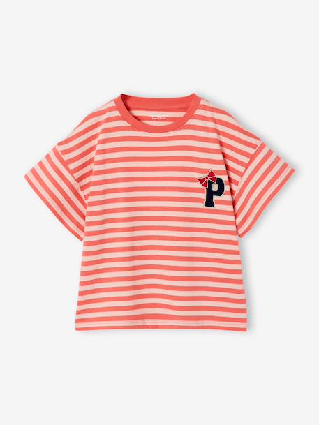Fancy girl's t-shirt coral+navy blue 