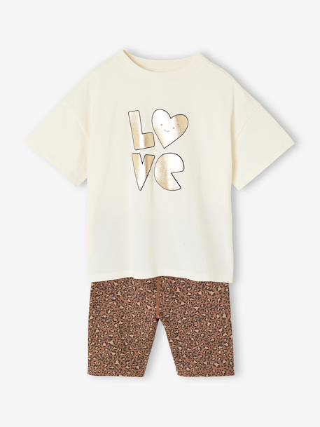 Girl's T-shirt and cycling shorts set ecru 