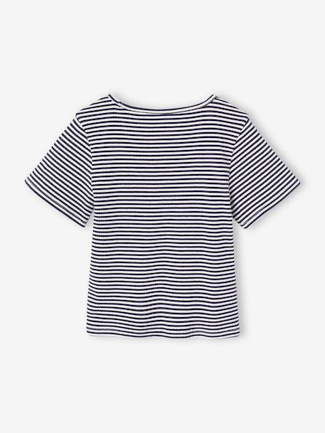 Girl's fancy bow t-shirt striped blue+yellow 