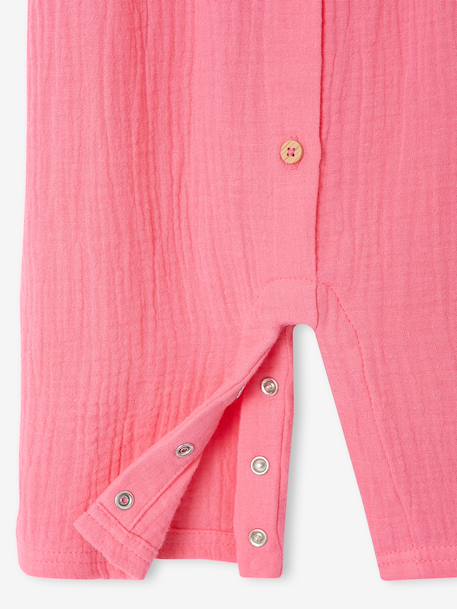Baby girl's playsuit in cotton gauze rose 