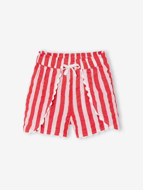Girl's seersucker short striped red 