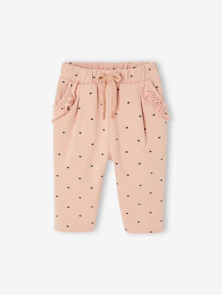 Fleece Trousers for Baby Girls beige+rose+rust+WHITE MEDIUM ALL OVER PRINTED 