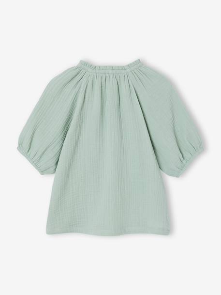 Girl's cotton gauze blouse ecru+sage green+vanilla 