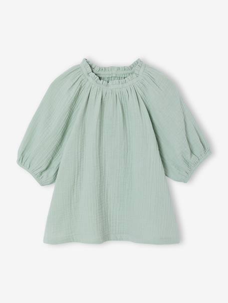 Girl's cotton gauze blouse ecru+sage green+vanilla 