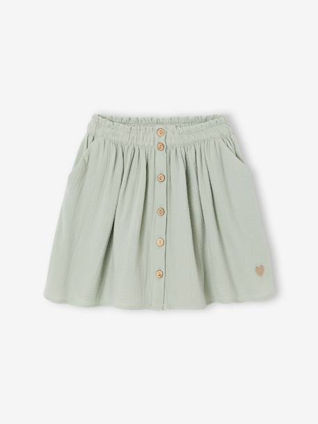 Coloured Skirt in Cotton Gauze, for Girls beige+grey blue+old rose+rose+sage green+violet 