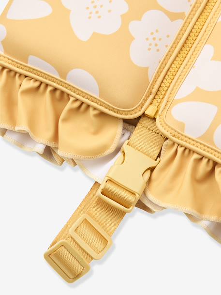 Flotation cardigan with frills rose+yellow 