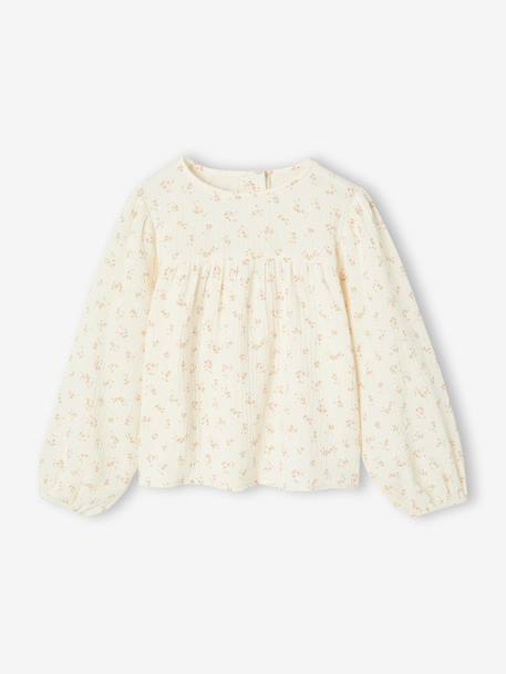 Printed Cotton Gauze T-Shirt for Girls ecru 