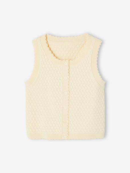 Girl's sleeveless knitted cardigan vanilla 