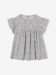 Girls-Blouse with Flower Motifs & Short Ruffled Sleeves for Girls