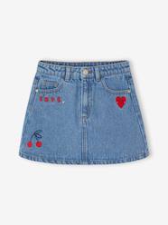 Girls-Denim Skirt with Broderie Anglaise for Girls 