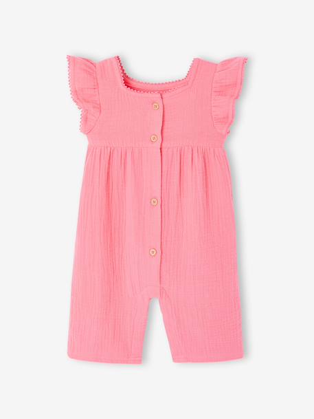 Baby girl's playsuit in cotton gauze rose 