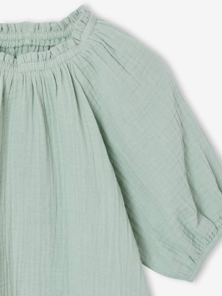 Girl's cotton gauze blouse ecru+sage green+vanilla 