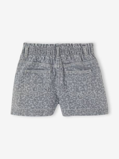 Girls' patterned denim shorts grey+light blue 