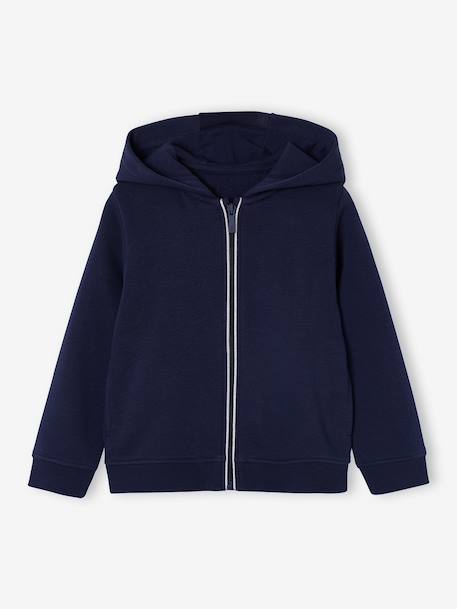 Girl's zipped hooded sweatshirt navy blue+old rose 