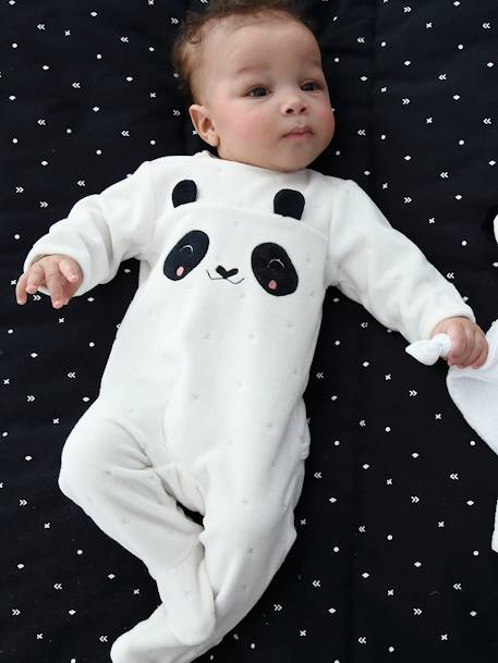 Velour Sleepsuit for Babies, Press Studs on the Back White 