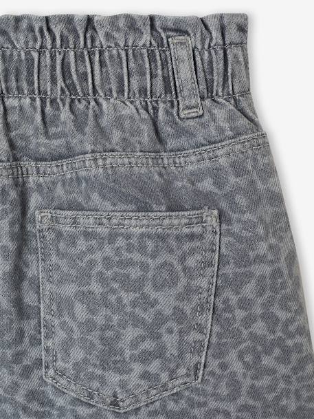 Girls' patterned denim shorts grey+light blue 