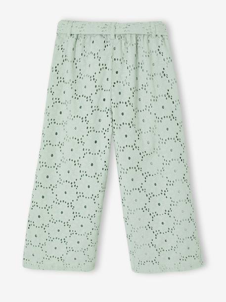 Wide-Leg Trousers in Broderie Anglaise for Girls sage green 