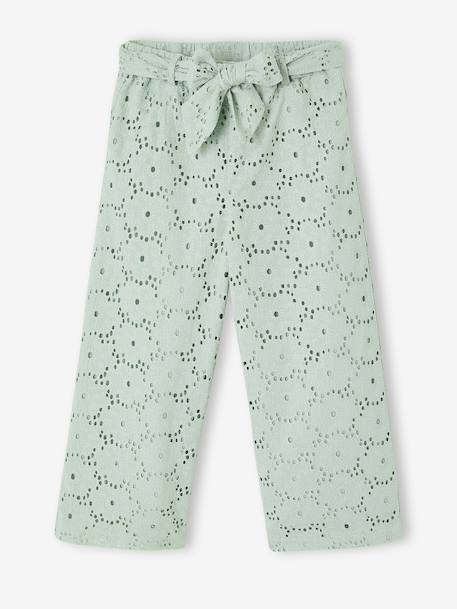 Wide-Leg Trousers in Broderie Anglaise for Girls sage green 