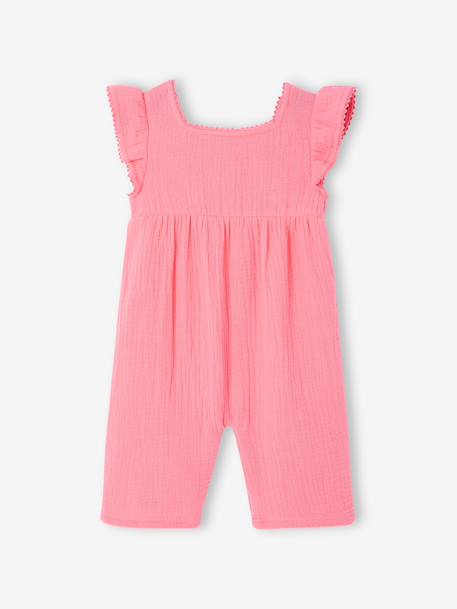 Baby girl's playsuit in cotton gauze rose 